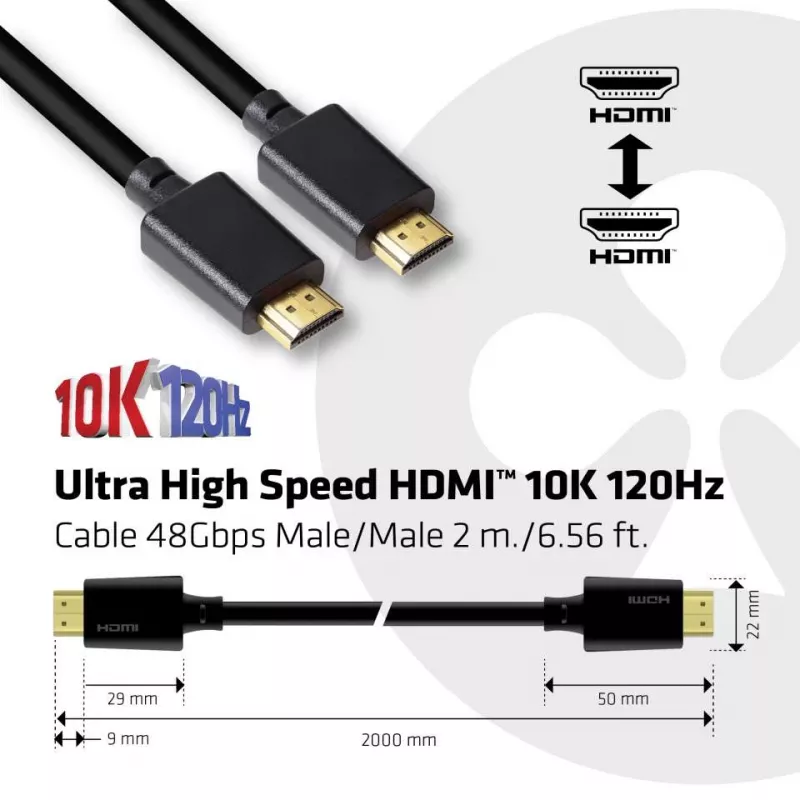 CLUB3D īpaši ātrgaitas HDMI 4K120Hz, 8K60Hz sertificēts kabelis 48Gbps M/M 2 m / 6.56 pēdas