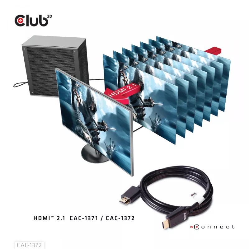 CLUB3D īpaši ātrgaitas HDMI 4K120Hz, 8K60Hz sertificēts kabelis 48Gbps M/M 2 m / 6.56 pēdas