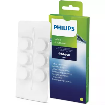 Philips CA6704/10 kafijas eļļas noņemšanas tabletes efektīvi tīra kafijas automātus, noņemot kafijas eļļas un atlikumus. Katrā iepakojumā ir 6 tabletes, kopējais svars 100 g.