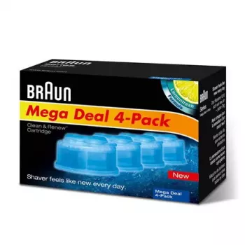BRAUN CCR4 3+1 kārtridžu uzpildes Clean&Renew tīrīšanas un uzlādes sistēmai, iepakojums ar trim uzpildēm plus vienu papildu