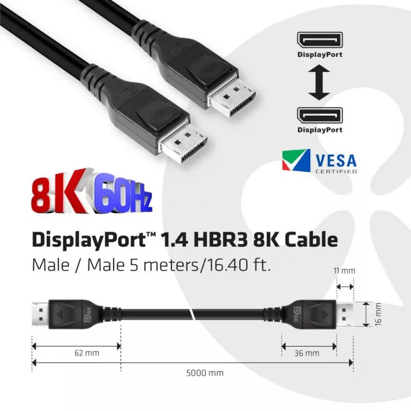 CLUB3D DisplayPort 1.4 HBR3 8K kabelis M/M 5m /16.40ft