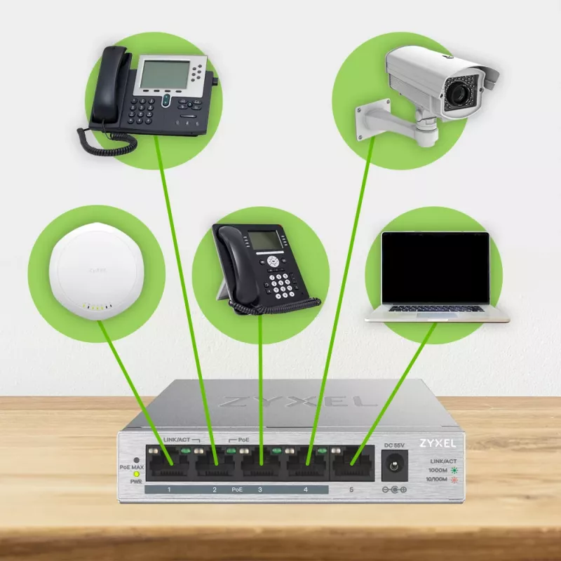 Zyxel GS1005HP Nepārvaldāms Gigabitu Ethernet (10/100/1000) Power over Ethernet (PoE) Sudrabs