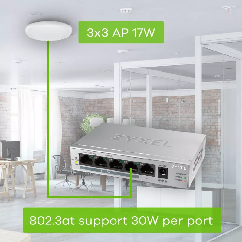 Zyxel GS1005HP Nepārvaldāms Gigabitu Ethernet (10/100/1000) Power over Ethernet (PoE) Sudrabs