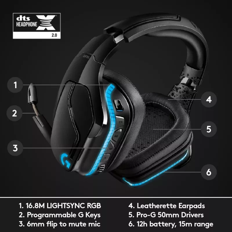 LOGITECH G935 Wireless 7.1 Surround Sound Lightsync Gaming Headset - 2.4GHz