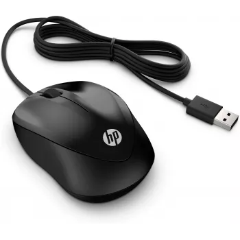 HP Wired Mouse 1000, abpusējs, USB Type-A, 1200 DPI, melns