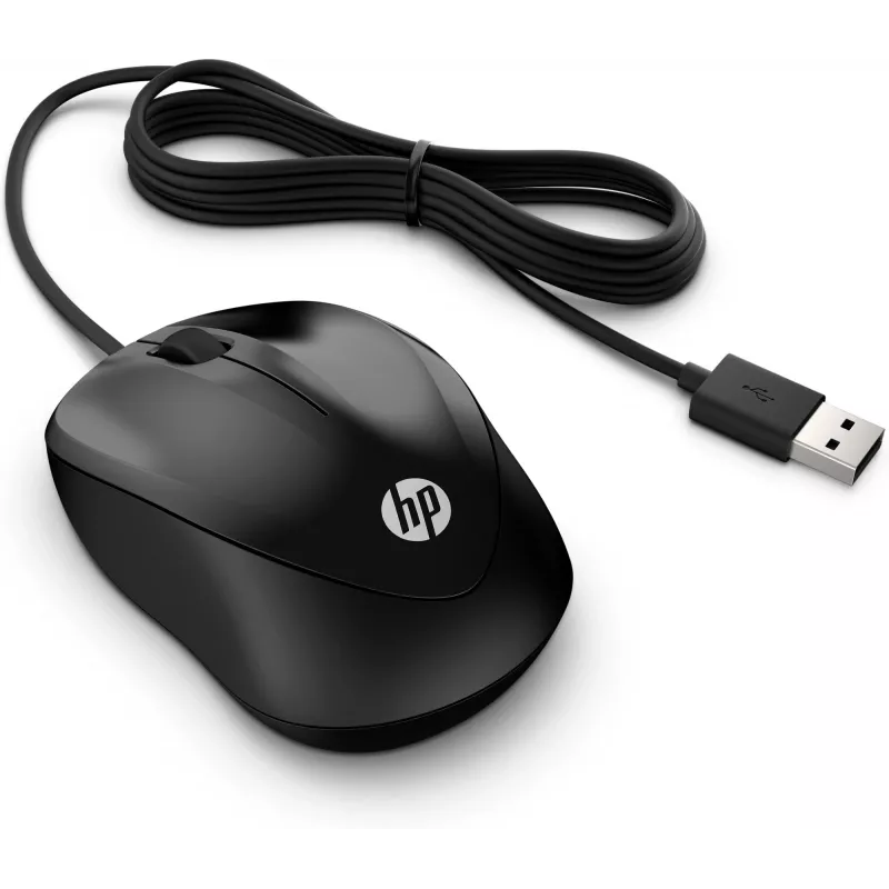 HP Wired Mouse 1000, abpusējs, USB Type-A, 1200 DPI, melns