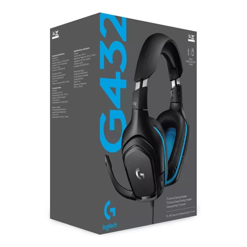 LOGITECH G432 - USB / 3.5mm - game austiņas - 7.1 Surround - zilas