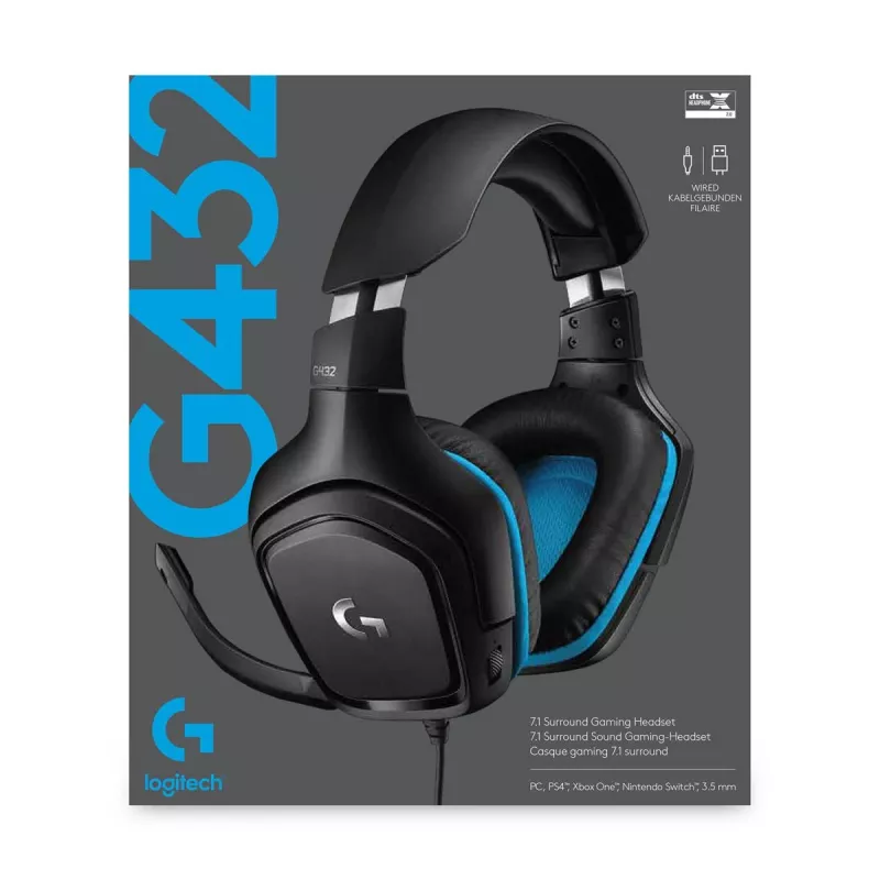 LOGITECH G432 - USB / 3.5mm - game austiņas - 7.1 Surround - zilas
