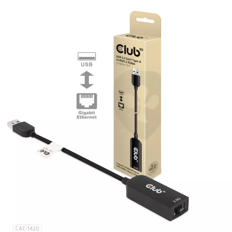 CLUB3D USB 3.2 Gen1 Tips A uz RJ45 2.5Gbps adapteris
