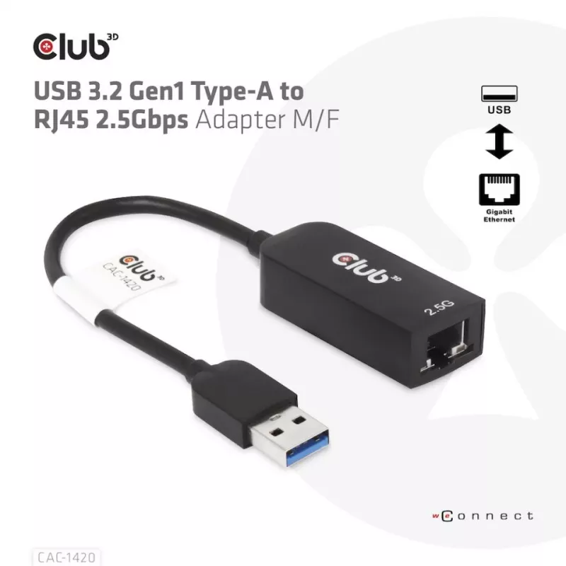 CLUB3D USB 3.2 Gen1 Tips A uz RJ45 2.5Gbps adapteris