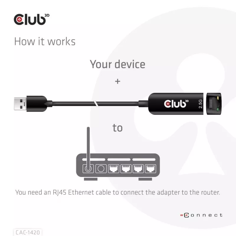 CLUB3D USB 3.2 Gen1 Tips A uz RJ45 2.5Gbps adapteris