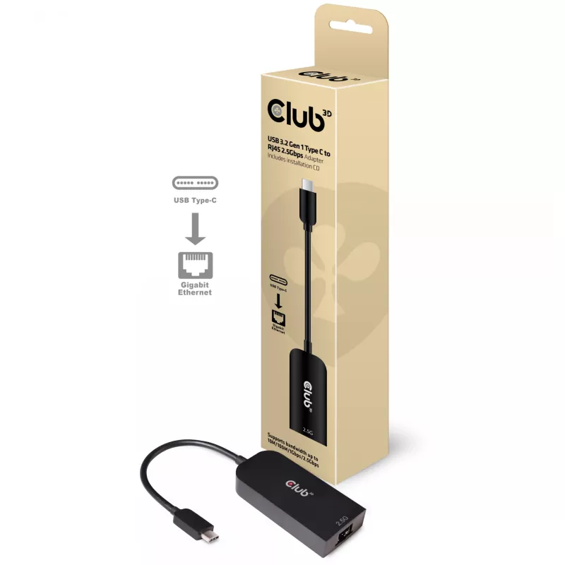 CLUB3D USB 3.2 Gen1 Type C uz RJ45 2.5Gbps adapteris