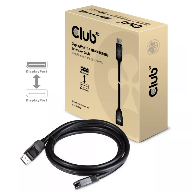 CLUB3D DisplayPort 1.4 HBR3 pagarinātāja kabelis 8K60Hz M/F 2m