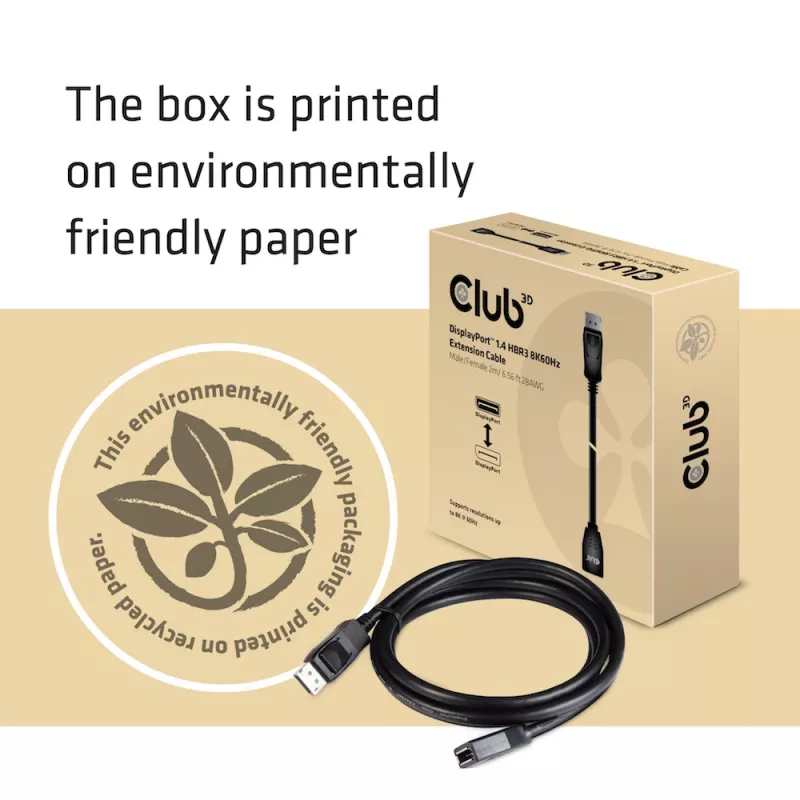 CLUB3D DisplayPort 1.4 HBR3 pagarinātāja kabelis 8K60Hz M/F 2m