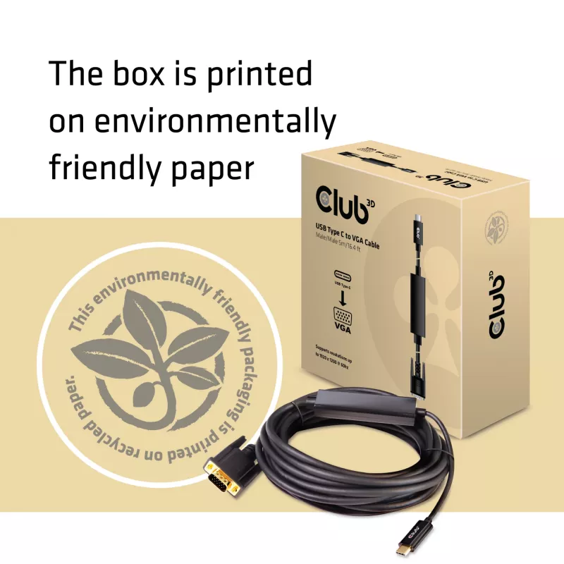 USB Type C to VGA Active kabelis M/M CLUB3D CAC-1512 5m