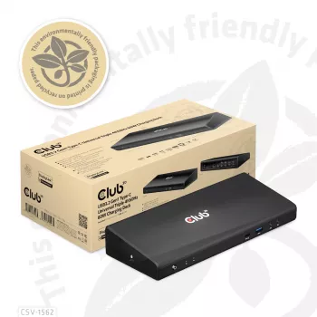 CLUB3D CSV-1562 ir USB3.2 Gen1 Type-C universāla trīskārša 4K30Hz uzlādes dokstacija ar DisplayLink® sertifikāciju. Universālā uzlādes dokstacija
