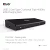 CLUB3D CSV-1562 ir USB3.2 Gen1 Type-C universāla trīskārša 4K30Hz uzlādes dokstacija ar DisplayLink® sertifikāciju. Universālā uzlādes dokstacija