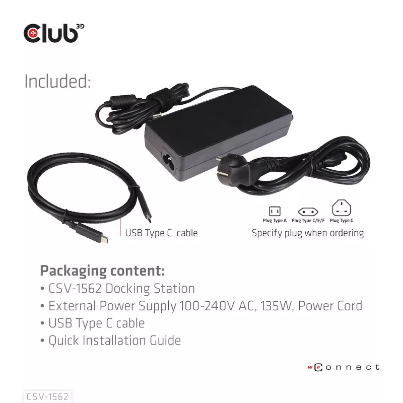 CLUB3D CSV-1562 ir USB3.2 Gen1 Type-C universāla trīskārša 4K30Hz uzlādes dokstacija ar DisplayLink® sertifikāciju. Universālā uzlādes dokstacija