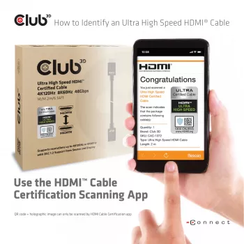 CLUB3D īpaši ātrgaitas HDMI 4K120Hz, 8K60Hz kabelis 48Gbps M/M 3 m/ 9.84ft