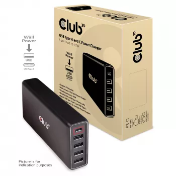CLUB3D USB Type A un C lādētājs, 5 porti līdz 111 W