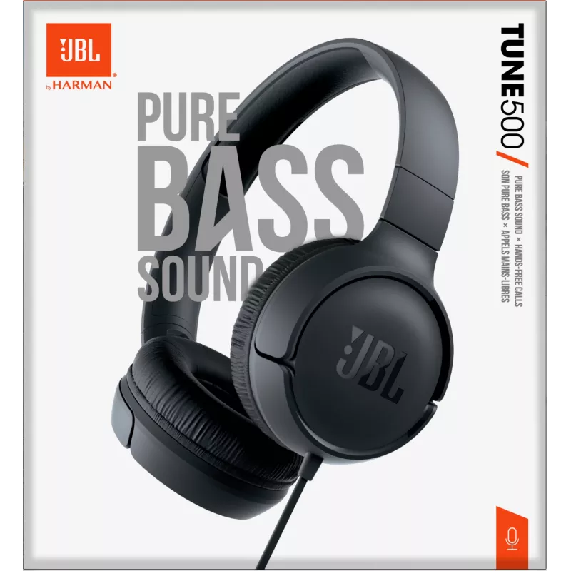 JBL Tune 500 Melns, vadu, 20 - 20000 Hz, zvani/mūzika, 148 g, austiņas, melnas