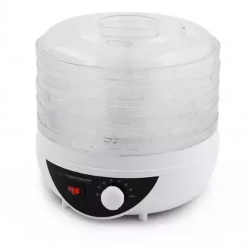 Pārtikas žāvētājs ESPERANZA EKD002 – 5 paplātes, 250 W, regulējams termostats, maks. temp. 75 °C, caurspīdīgi balts