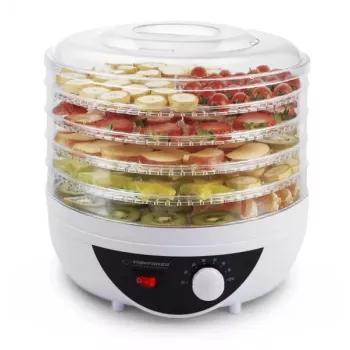 Pārtikas žāvētājs ESPERANZA EKD002 – 5 paplātes, 250 W, regulējams termostats, maks. temp. 75 °C, caurspīdīgi balts