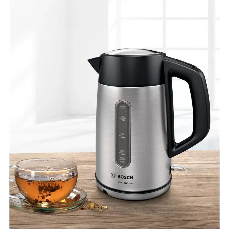 Bosch TWK4P440 elektriskā tējkanna 1.7 L 2400 W Melna, nerūsējošais tērauds