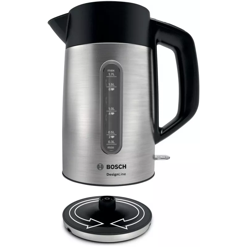 Bosch TWK4P440 elektriskā tējkanna 1.7 L 2400 W Melna, nerūsējošais tērauds