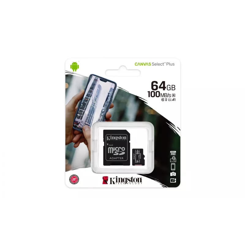 Kingston Technology Canvas Select 64 GB microSDXC Plus 100R A1 C10 karte + ADP