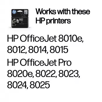 HP 912 Melna oriģinālā tintes kasetne, melna, 1 gab., 250 lappuses