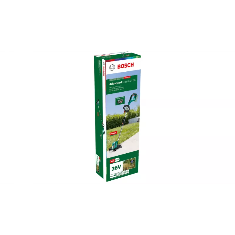 Bosch AdvancedGrassCut 36 bezvada zāles trimmeris, instruments bez akumulatora, stīgu trimmeris, 30 cm, neilona aukla, D veida rokturis, 1,6 mm, 6 m