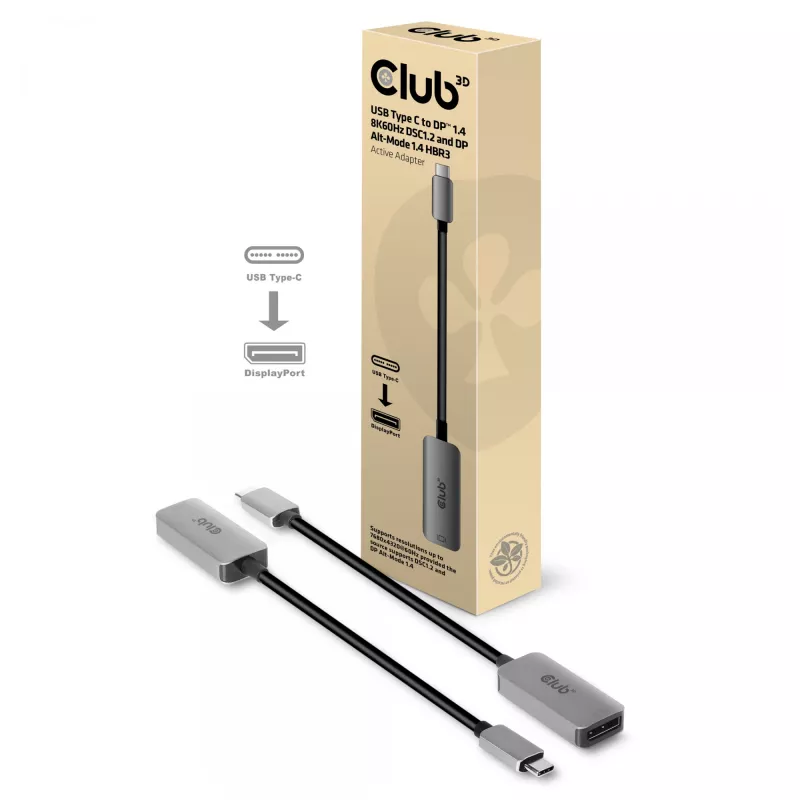 CLUB3D USB Type C uz DisplayPort 1.4 8K60Hz HBR3 aktīvais adapteris
