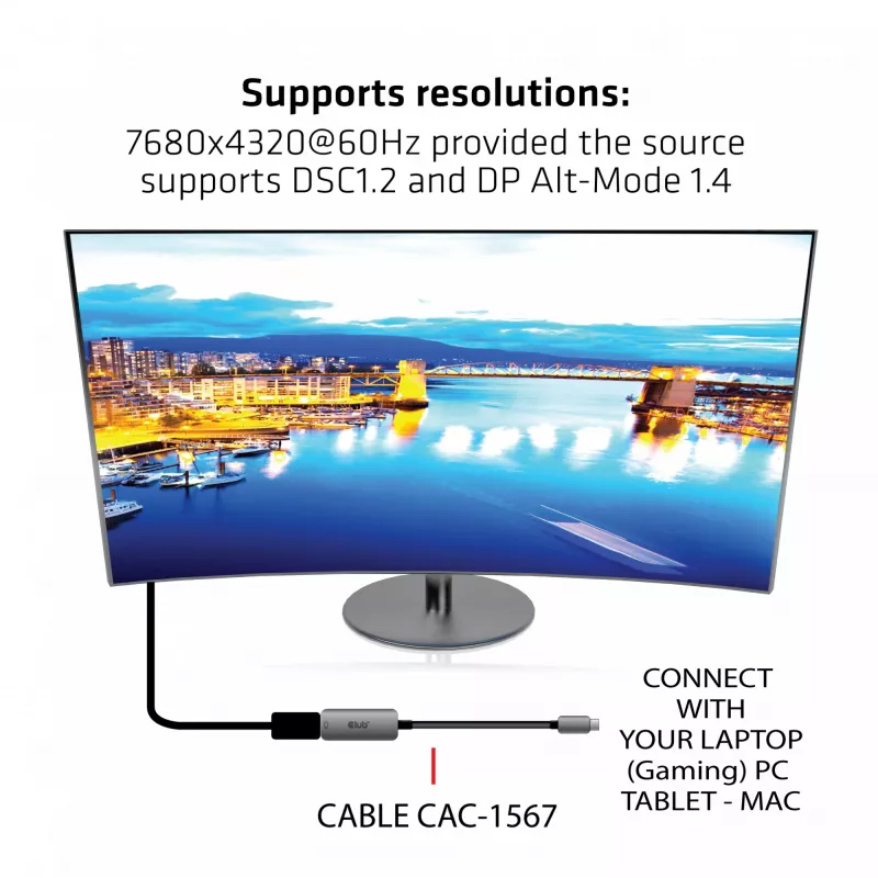 CLUB3D USB Type C uz DisplayPort 1.4 8K60Hz HBR3 aktīvais adapteris