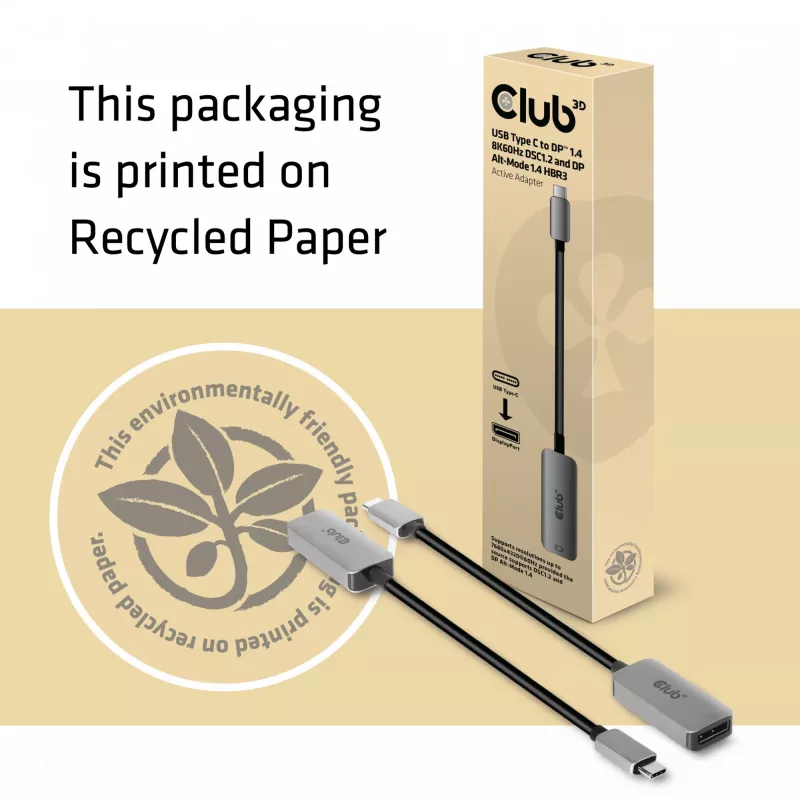 CLUB3D USB Type C uz DisplayPort 1.4 8K60Hz HBR3 aktīvais adapteris
