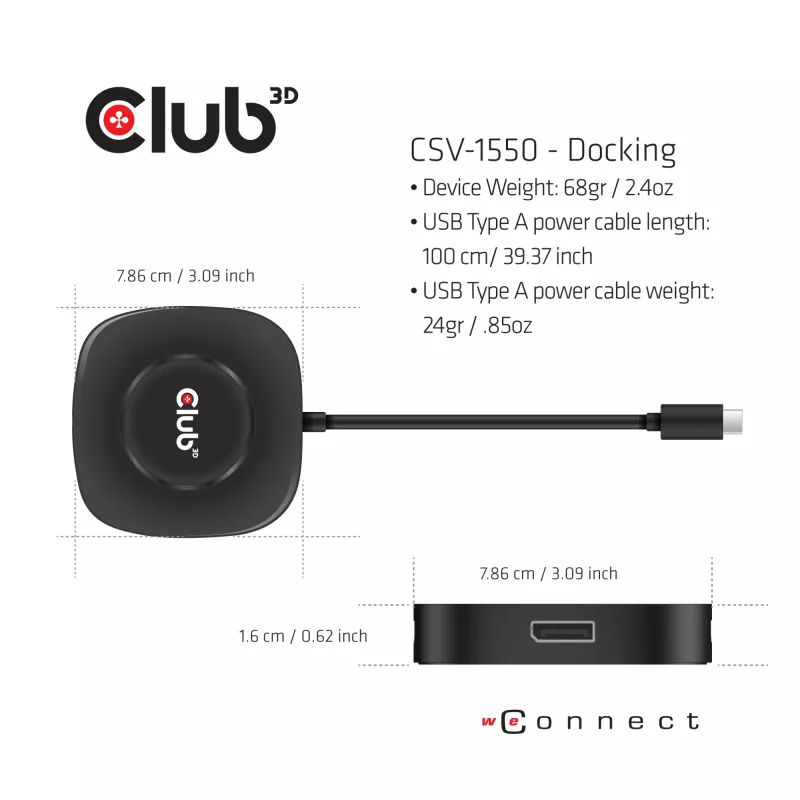 CLUB3D USB Type C 3.2 Gen 1 Multi Stream Transport (MST) Hub DisplayPort 1.4 Triple Monitor