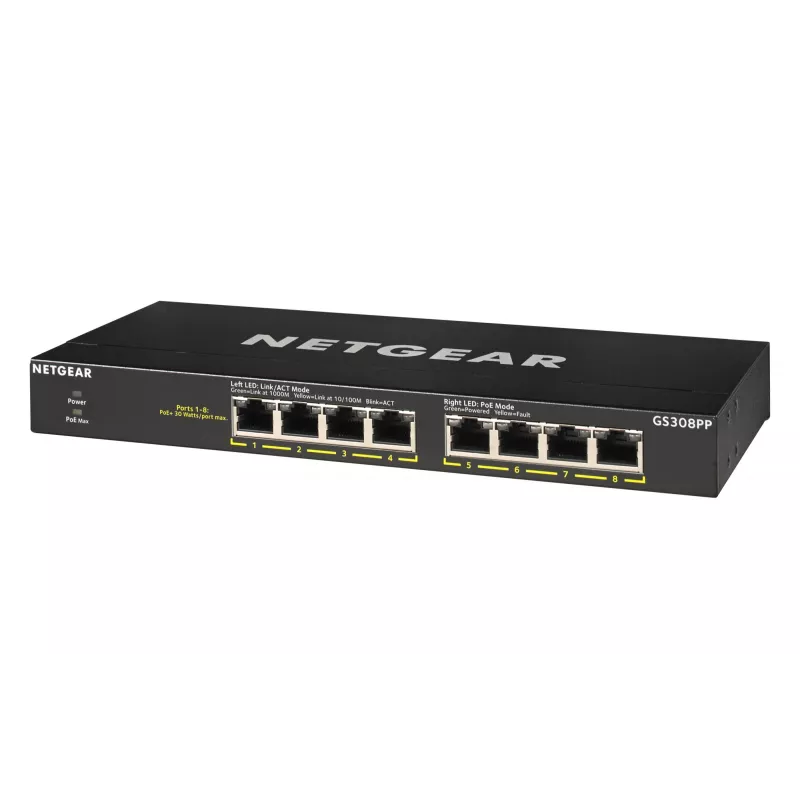 NETGEAR GS308PP nevadāms Gigabit Ethernet (10/100/1000) Power over Ethernet (PoE) Melns
