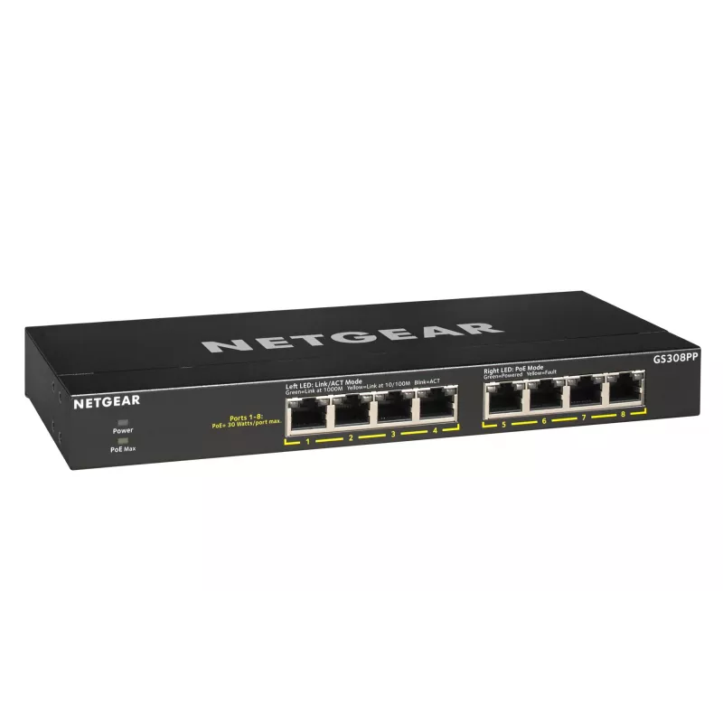 NETGEAR GS308PP nevadāms Gigabit Ethernet (10/100/1000) Power over Ethernet (PoE) Melns