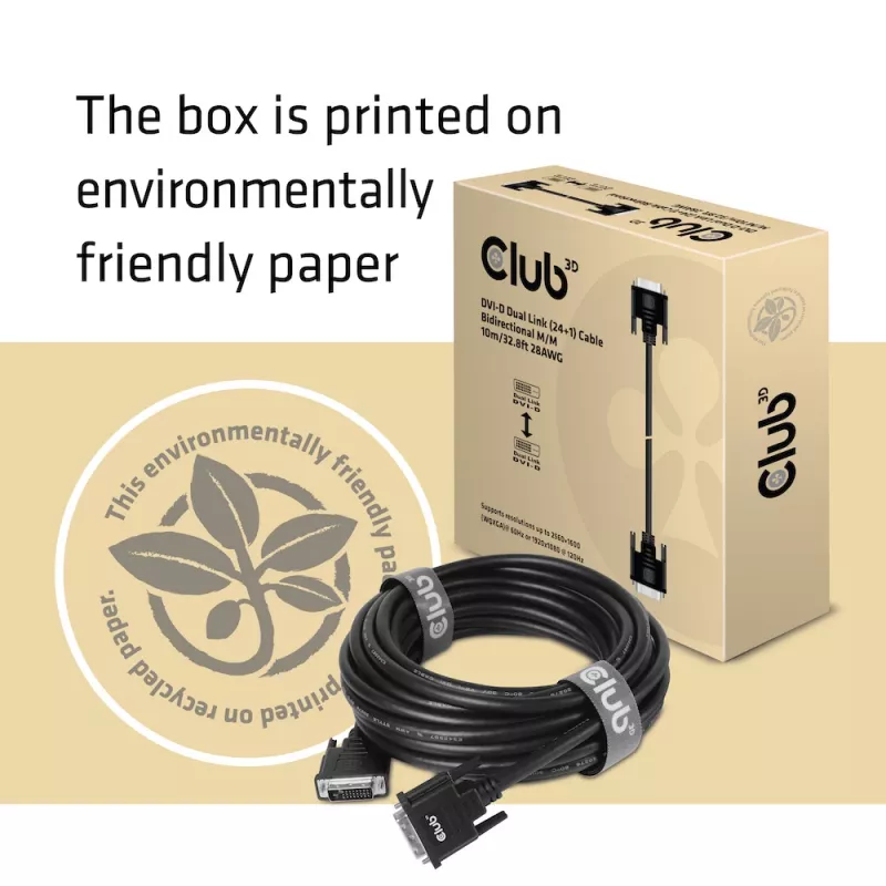 CLUB3D DVI-D Dual Link (24+1) kabelis, abpusējs M/M, 10m/32.8ft, 28AWG