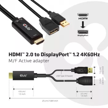 CLUB3D CAC-1331 video kabeļa adapteris 0.25 m HDMI DisplayPort Melns
