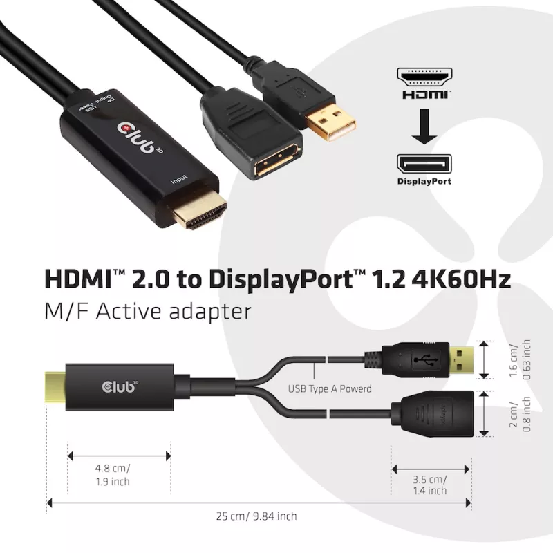 CLUB3D CAC-1331 video kabeļa adapteris 0.25 m HDMI DisplayPort Melns