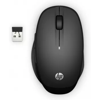 HP Dual Mode Black Mouse 300, labajai rokai, optiskā, RF bezvadu, 3600 DPI, melna