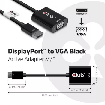CLUB3D DisplayPort™ uz VGA melns aktīvs adapteris M/F
