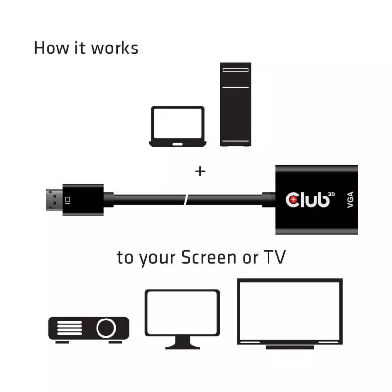 CLUB3D DisplayPort™ uz VGA melns aktīvs adapteris M/F