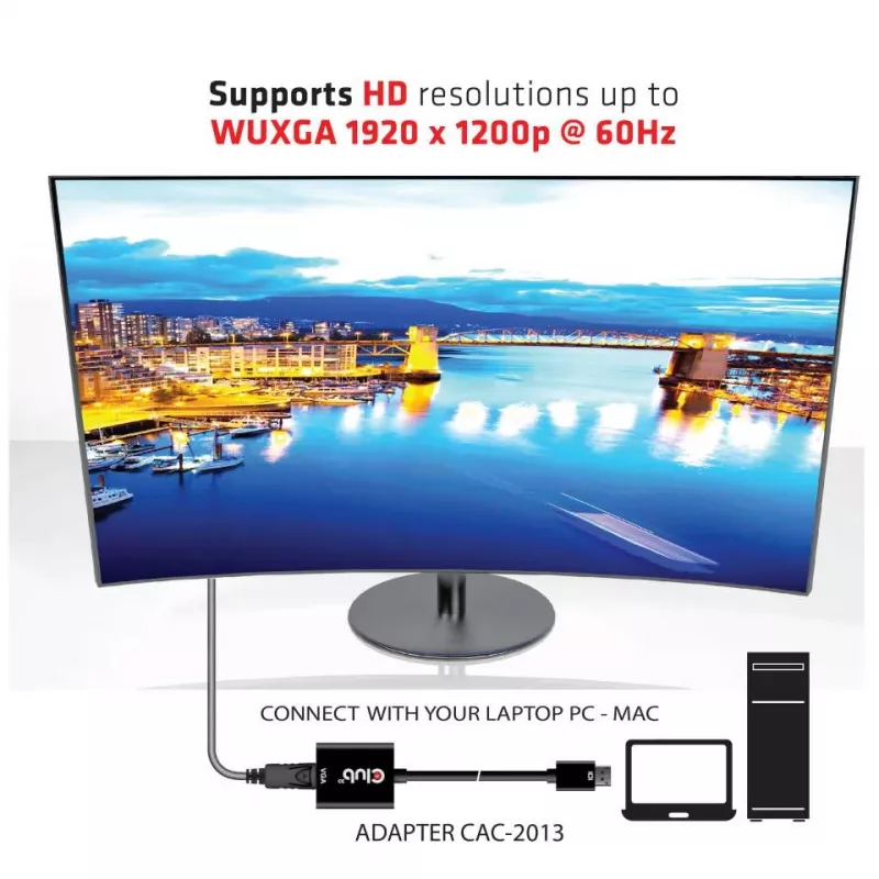 CLUB3D DisplayPort™ uz VGA melns aktīvs adapteris M/F