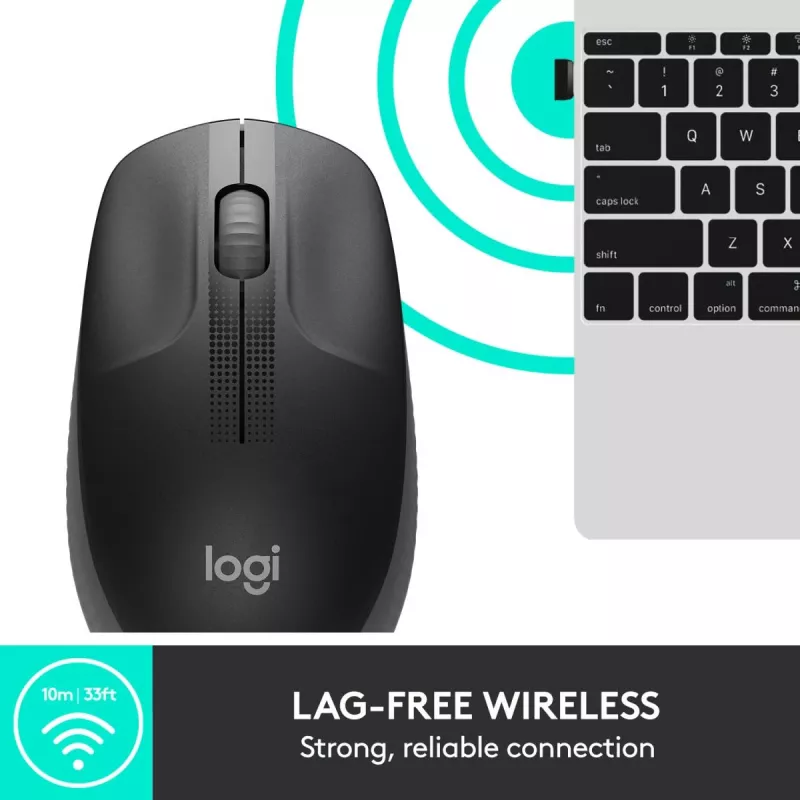 LOGITECH M190 pilna izmēra bezvadu pele, ogļu pelēka