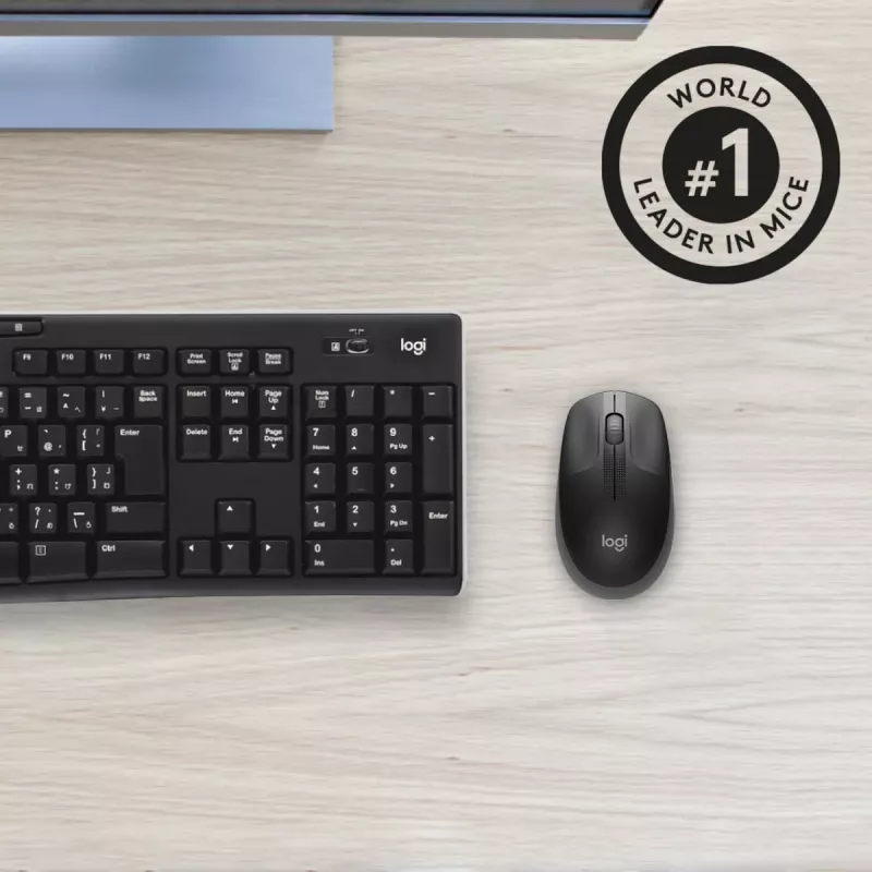 LOGITECH M190 pilna izmēra bezvadu pele, ogļu pelēka