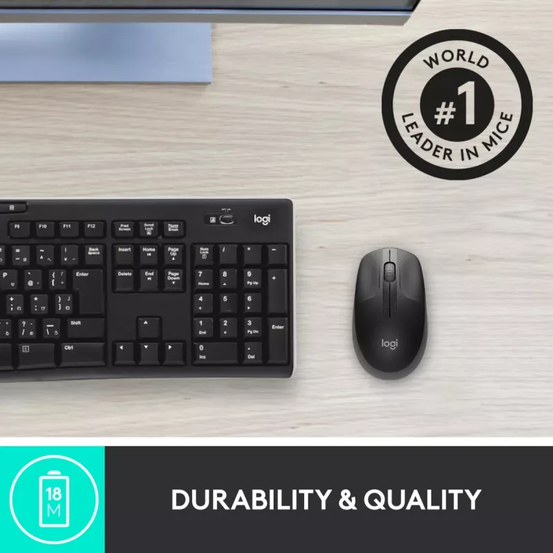 LOGITECH M190 pilna izmēra bezvadu pele, ogļu pelēka