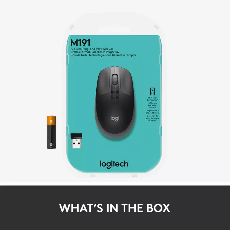 LOGITECH M190 pilna izmēra bezvadu pele, ogļu pelēka