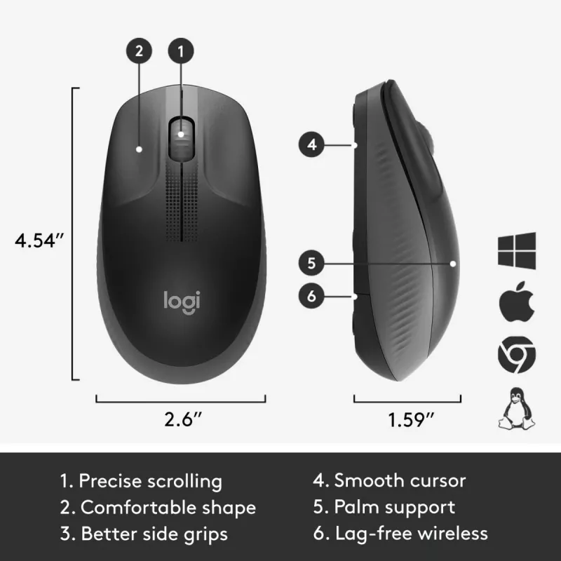 LOGITECH M190 pilna izmēra bezvadu pele, ogļu pelēka